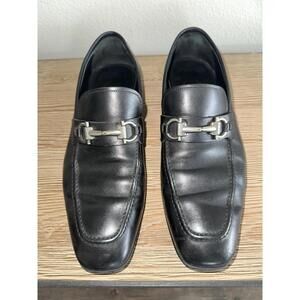 Salvatore Ferragamo Men's Black Leather Horsebit Loafers Square Toe Dress Shoes